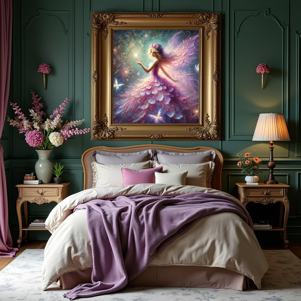 Luminous Pixie in Pink Petal Dress: Ethereal Fairy Wall Art (Digital Download) 2