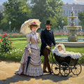 Victorian Family Oil Painting: Stroll Through Rose Garden (Digital Download)