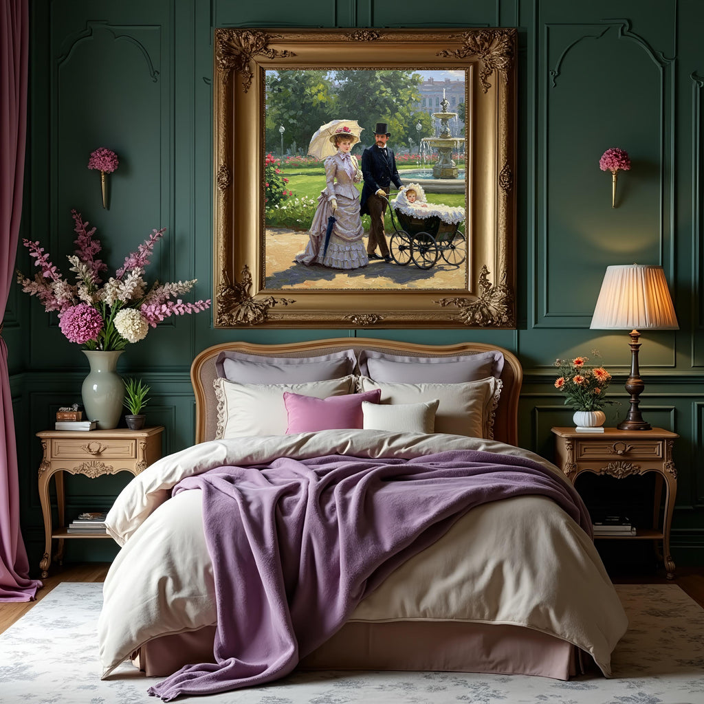 Victorian Family Oil Painting: Stroll Through Rose Garden (Digital Download)