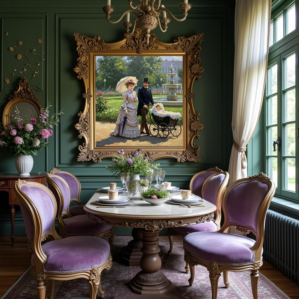 Victorian Family Oil Painting: Stroll Through Rose Garden (Digital Download)