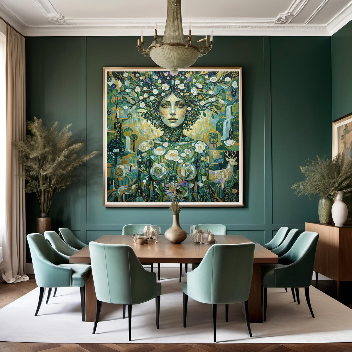 Klimt Inspired Forest Goddess Wall Art: Symbolic Nature Woman Portrait (Digital Download)