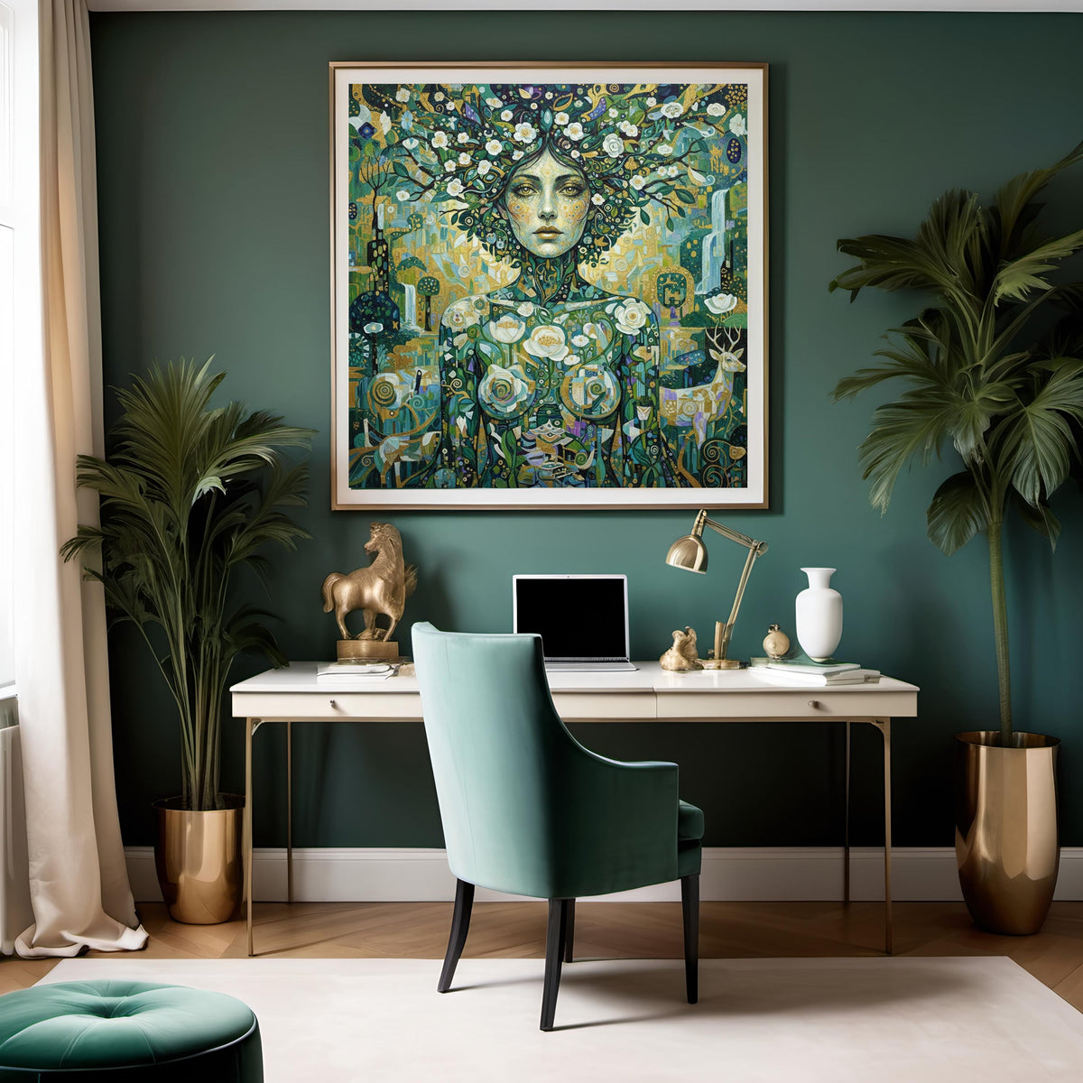 Klimt Inspired Forest Goddess Wall Art: Symbolic Nature Woman Portrait (Digital Download)