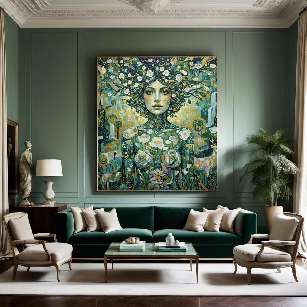 Klimt Inspired Forest Goddess Wall Art: Symbolic Nature Woman Portrait (Digital Download)