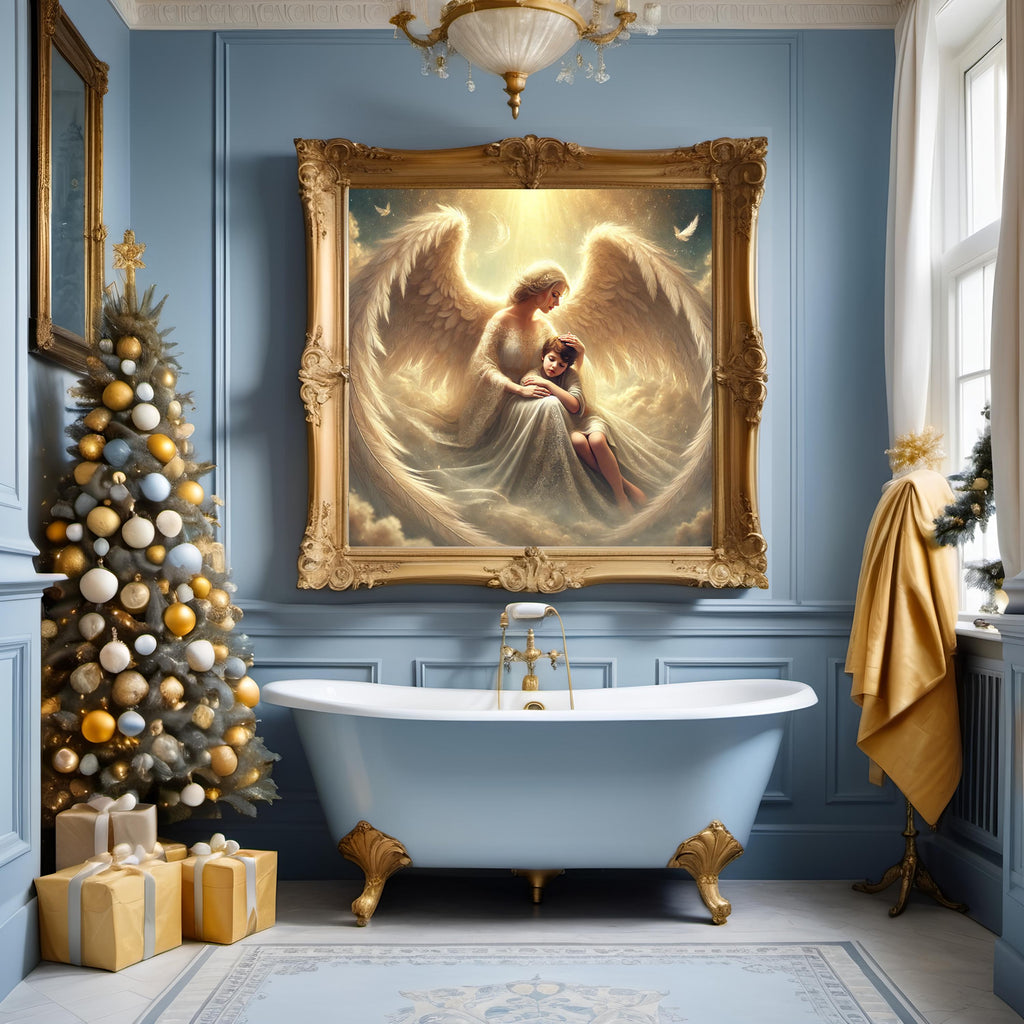 Guardian Angel Print, Comforting Child, Vintage Nursery Art (Digital Download)