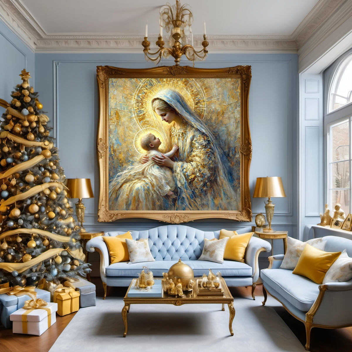 Madonna and Child Art Print, Golden Light Vintage Oil Painting (Digital Download)