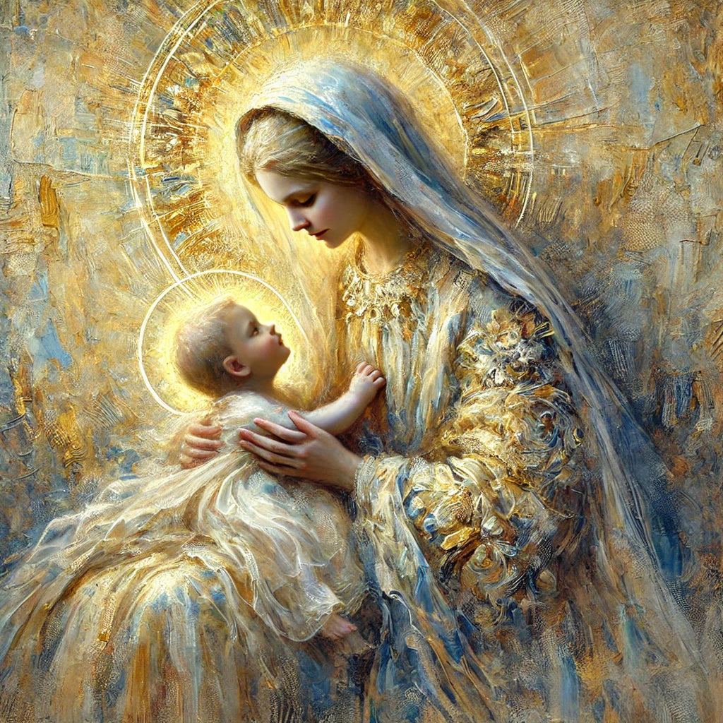 Madonna and Child Art Print, Golden Light Vintage Oil Painting (Digital Download)
