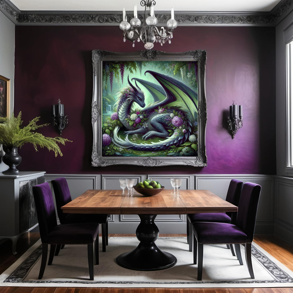 Floral Dragon Art Print, Emerald Garden Fantasy (Digital Download)