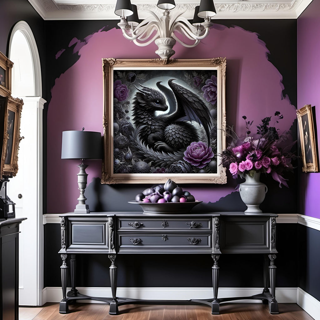 Black Baby Dragon Art Print, Gothic Nursery Decor (Digital Download)