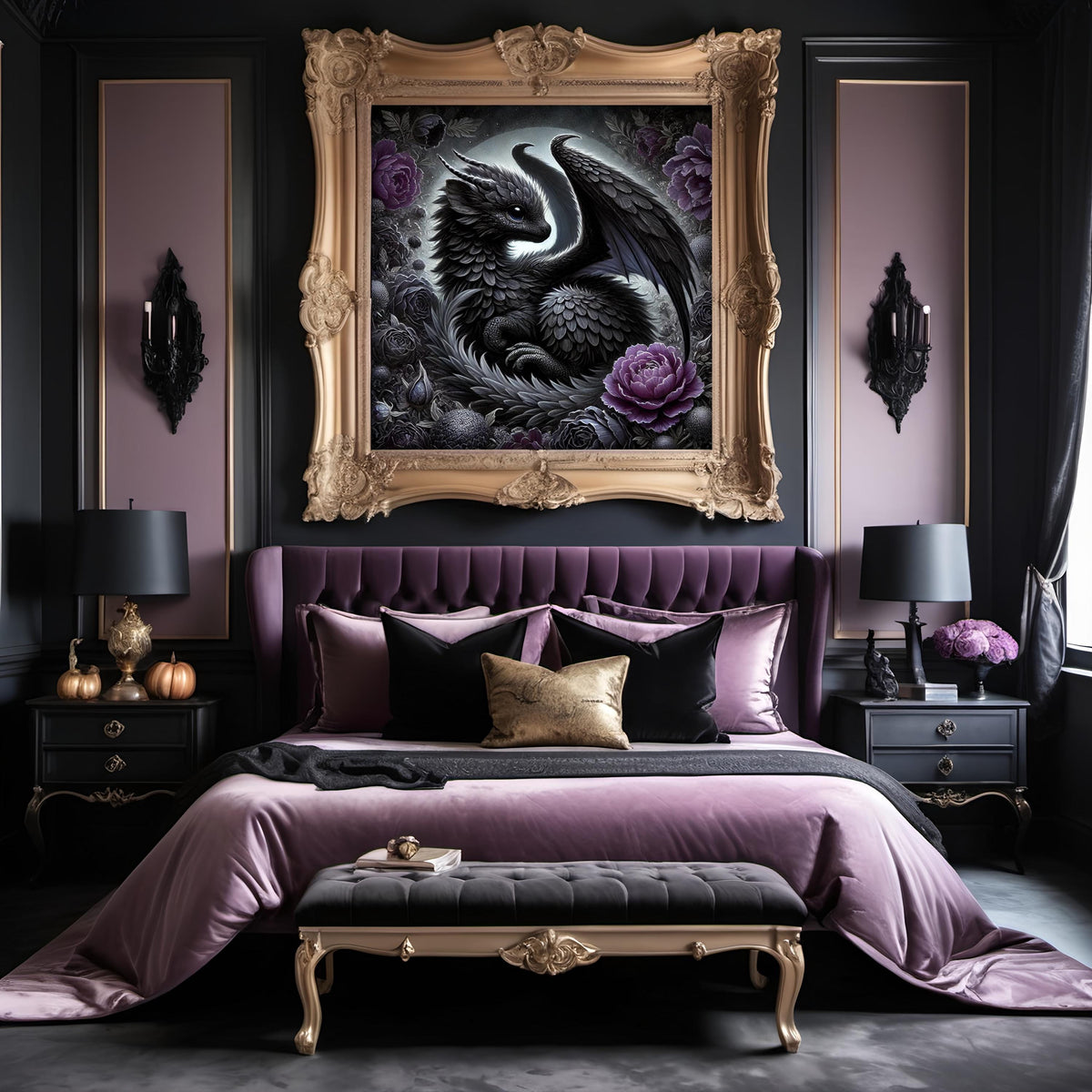 Black Baby Dragon Art Print, Gothic Nursery Decor (Digital Download)