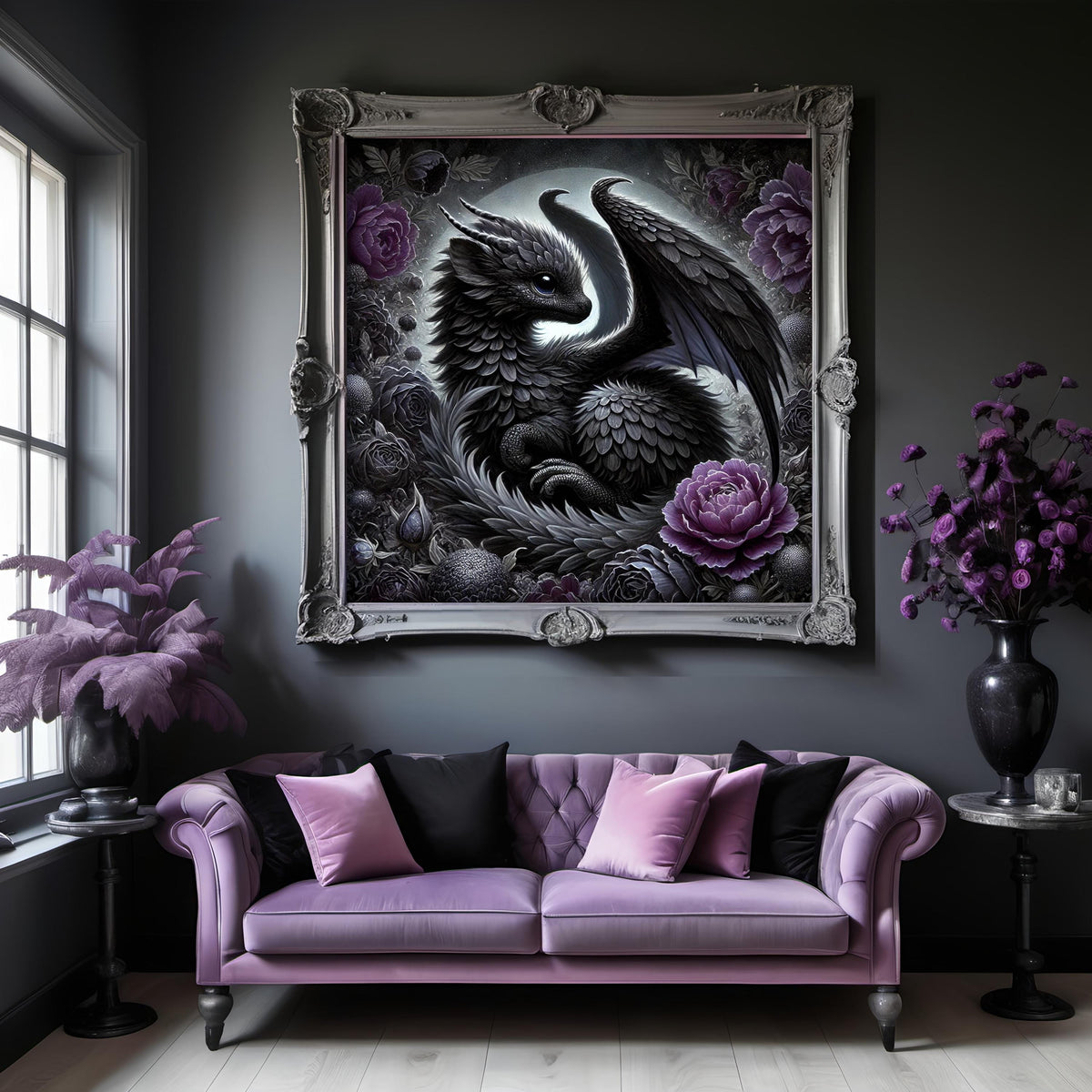 Black Baby Dragon Art Print, Gothic Nursery Decor (Digital Download)