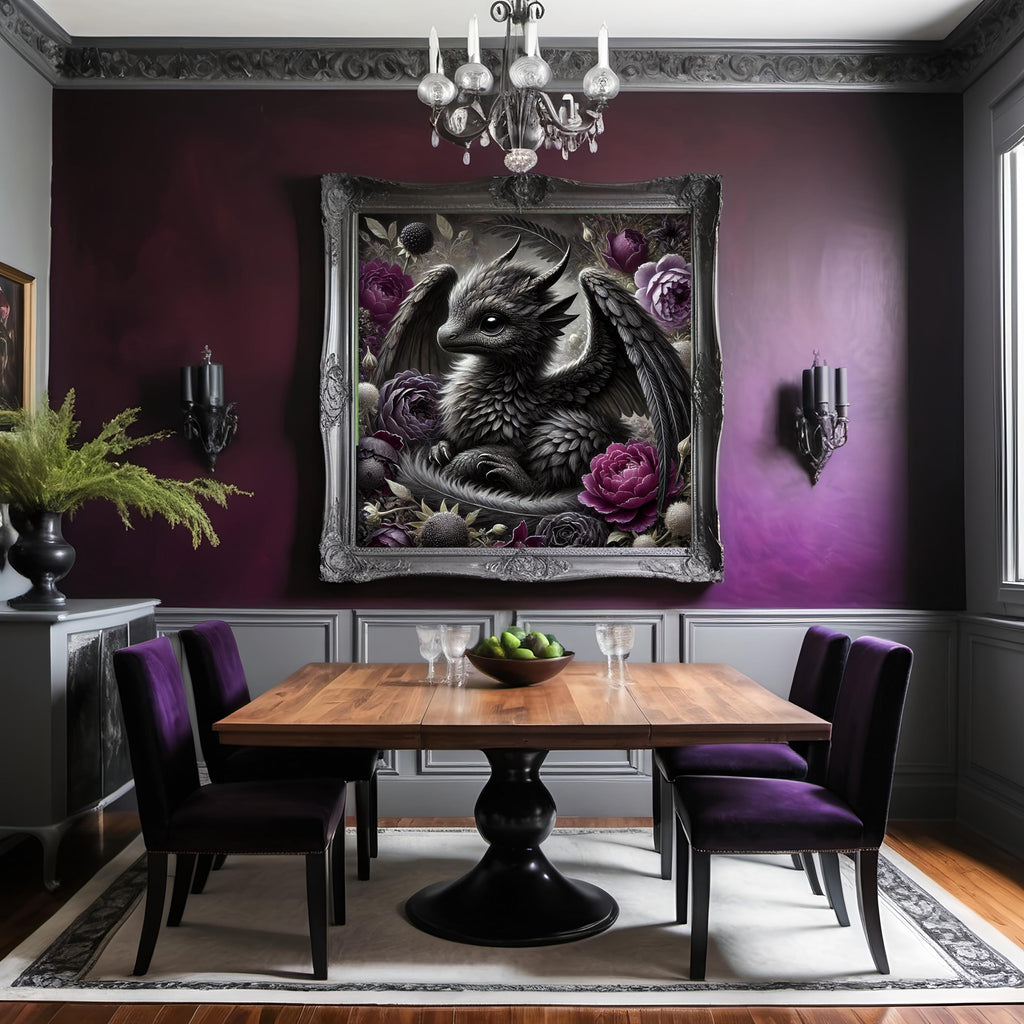 Gothic Baby Dragon Art: Velvet Rose Fantasy Oil Painting (Digital Download)