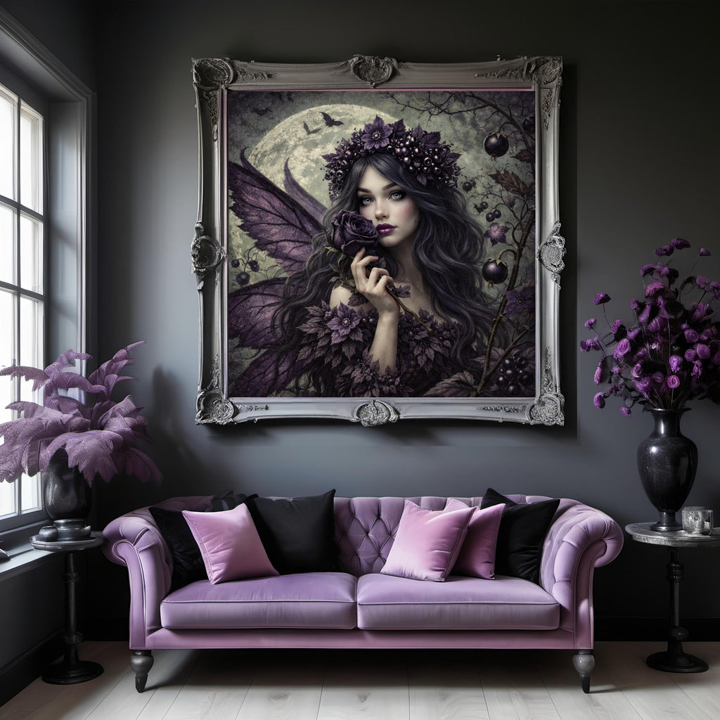 Gothic Fairy Art: Moonlit Blackberry Rose, Vintage Fantasy (Digital Download)