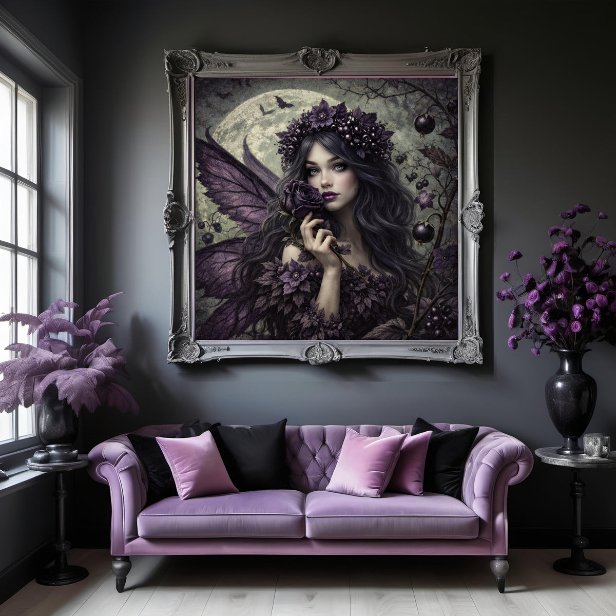 Gothic Fairy Art: Moonlit Blackberry Rose, Vintage Fantasy (Digital Download)