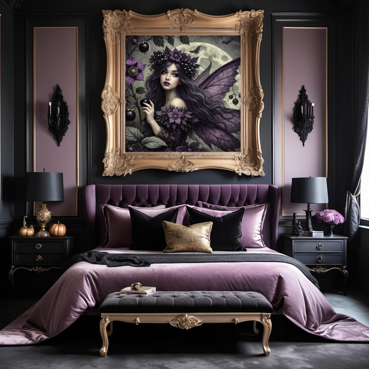 Gothic Blackberry Fairy Art Print: Vintage Fantasy Home Decor (Digital Download)