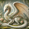 Ivory Garden Dragon Art Print: Vintage Floral Fantasy Wall Art (Digital Download)