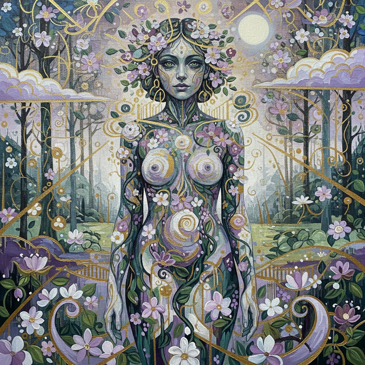 Forest Goddess Art Nouveau Print: Vintage Nature Spirit Wall Art (Digital Download)