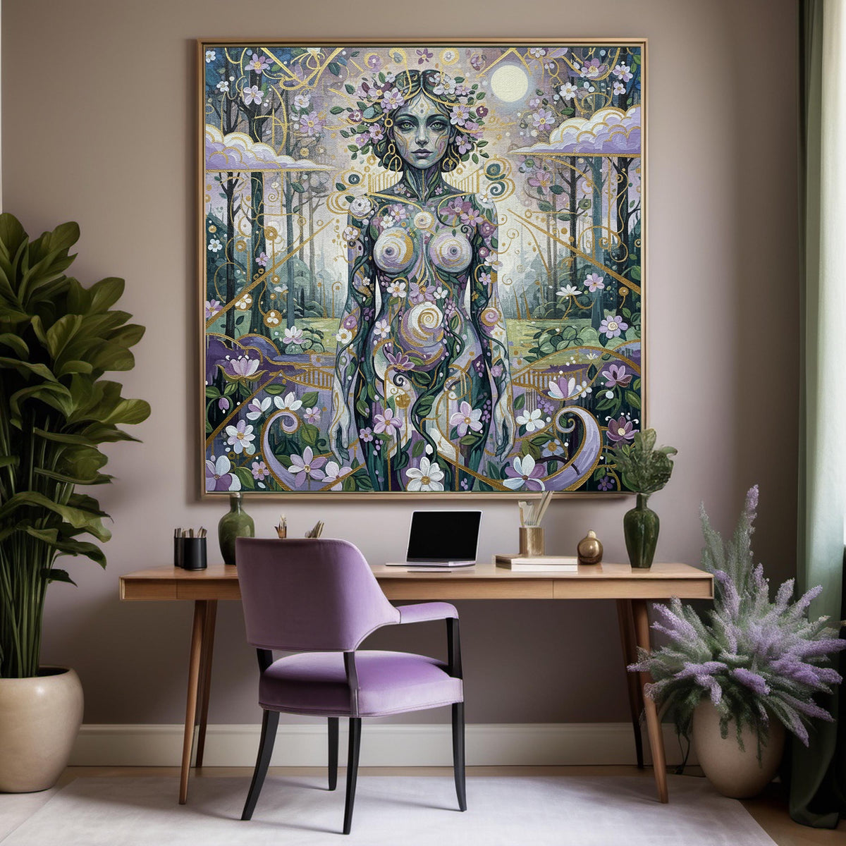 Forest Goddess Art Nouveau Print: Vintage Nature Spirit Wall Art (Digital Download)