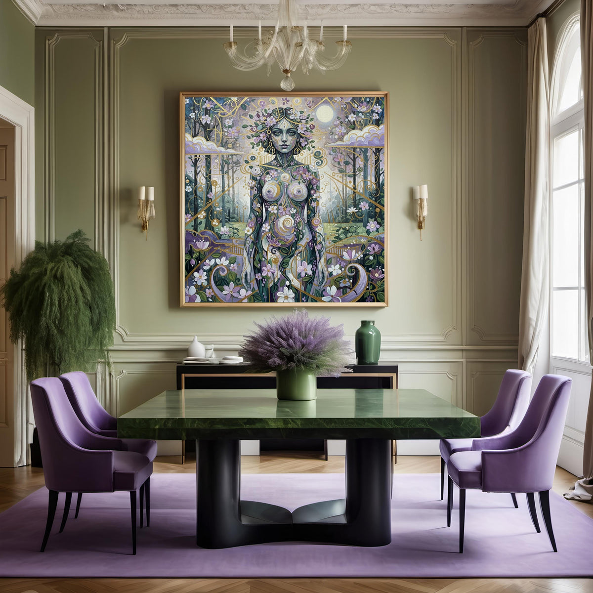 Forest Goddess Art Nouveau Print: Vintage Nature Spirit Wall Art (Digital Download)