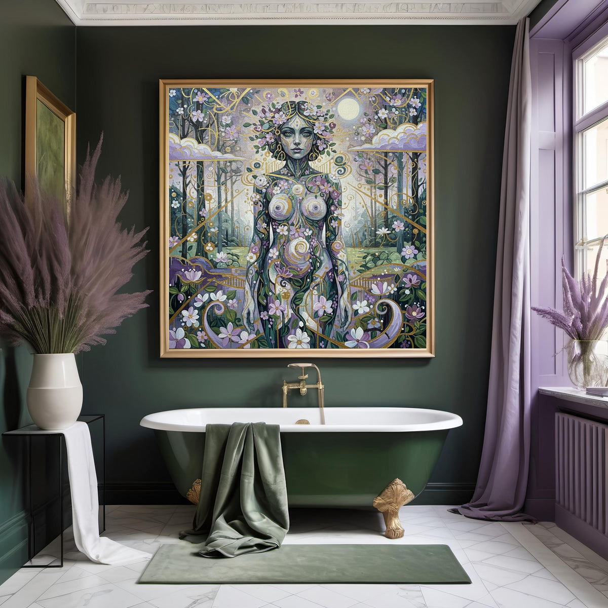 Forest Goddess Art Nouveau Print: Vintage Nature Spirit Wall Art (Digital Download)