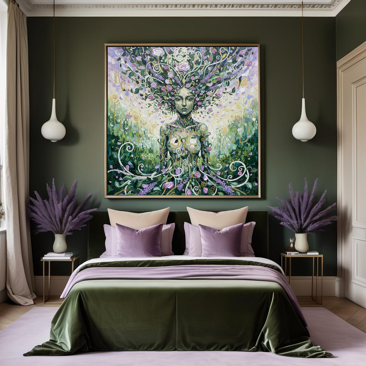 Forest Goddess Art Nouveau Print: Botanical Fantasy Woman Wall Decor (Digital Download)