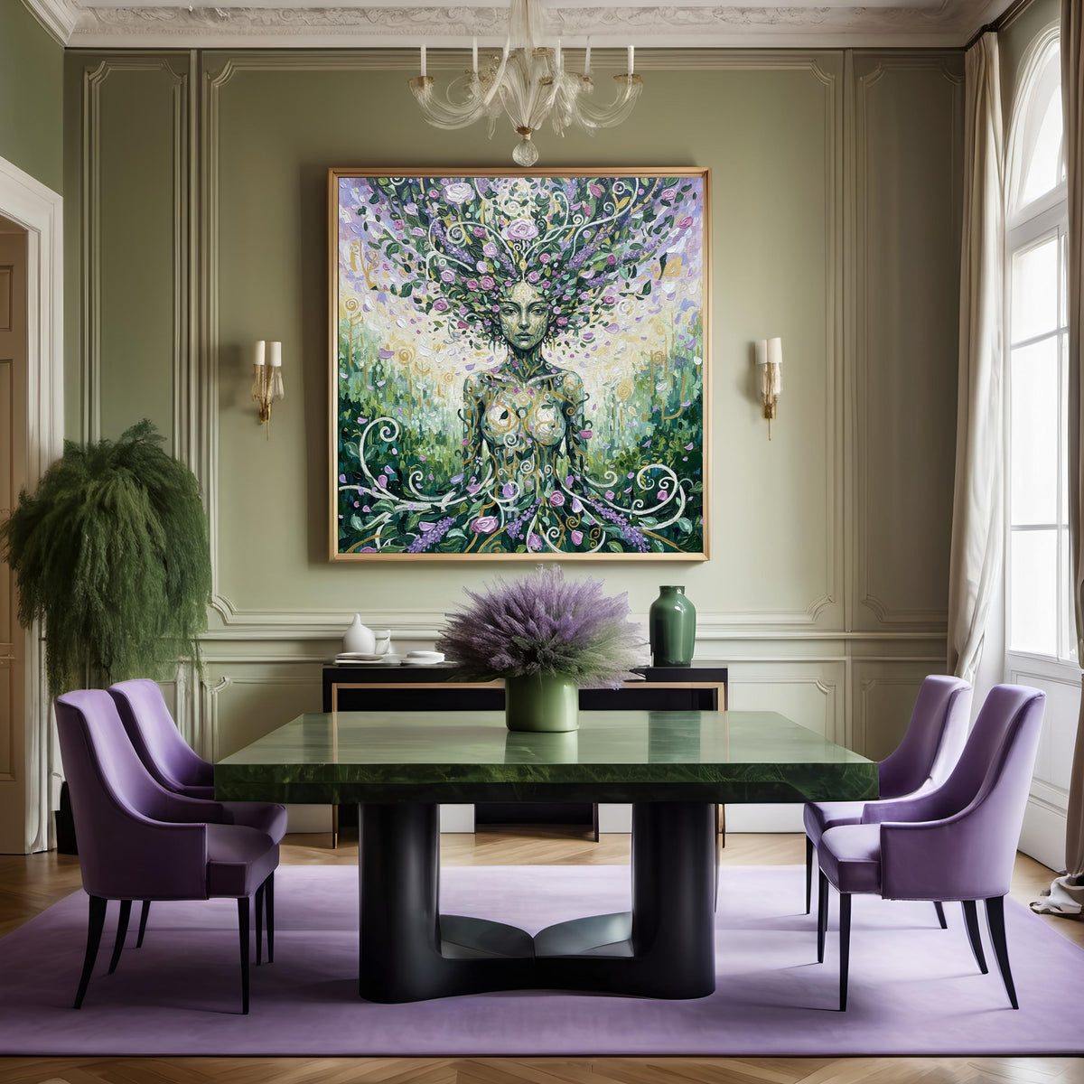 Forest Goddess Art Nouveau Print: Botanical Fantasy Woman Wall Decor (Digital Download)