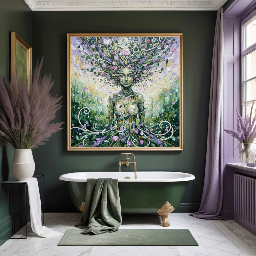 Forest Goddess Art Nouveau Print: Botanical Fantasy Woman Wall Decor (Digital Download)