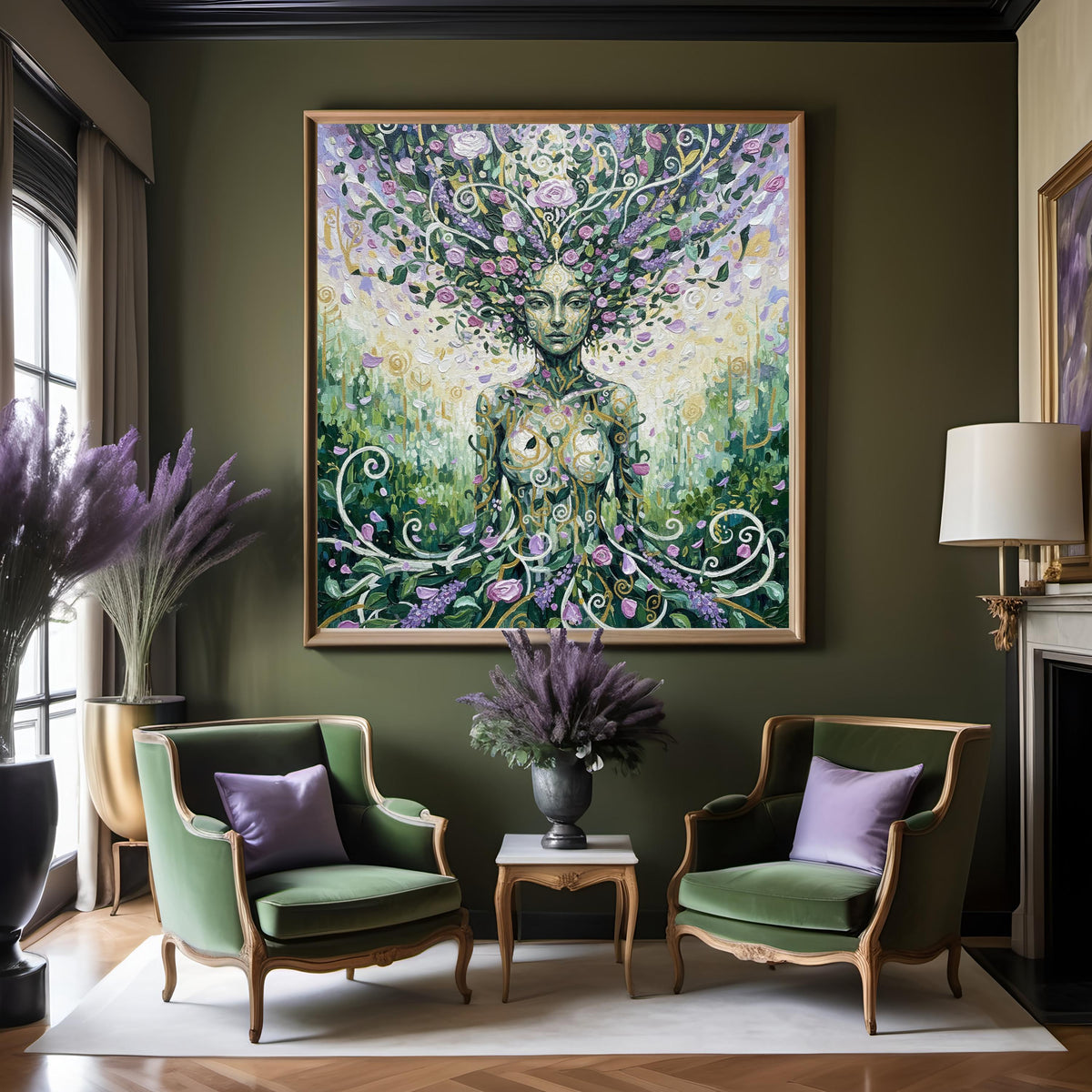 Forest Goddess Art Nouveau Print: Botanical Fantasy Woman Wall Decor (Digital Download)