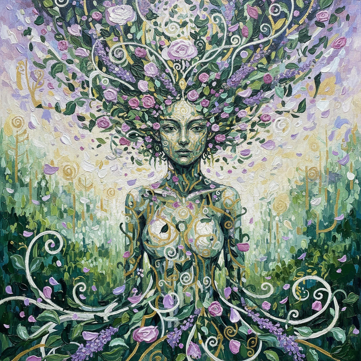 Forest Goddess Art Nouveau Print: Botanical Fantasy Woman Wall Decor (Digital Download)