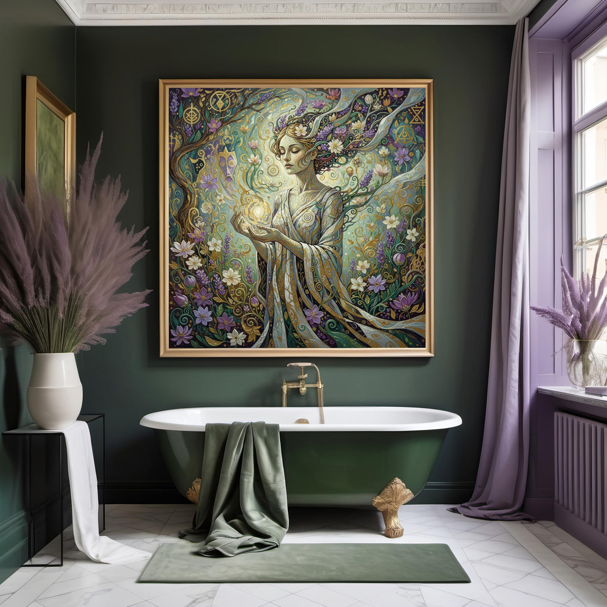 Forest Spirit Art Nouveau Print: Botanical Fantasy Woman Wall Decor (Digital Download)