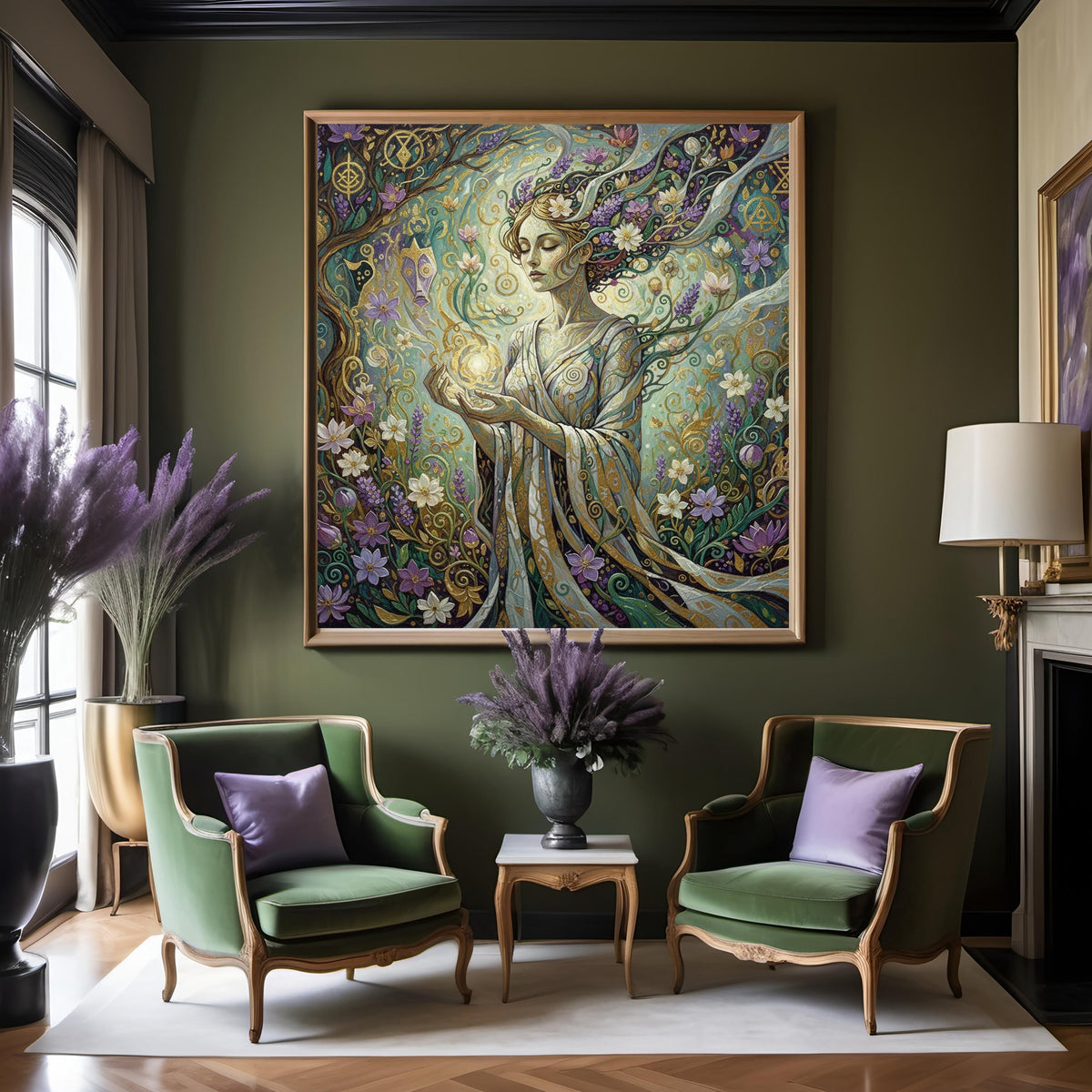 Forest Spirit Art Nouveau Print: Botanical Fantasy Woman Wall Decor (Digital Download)
