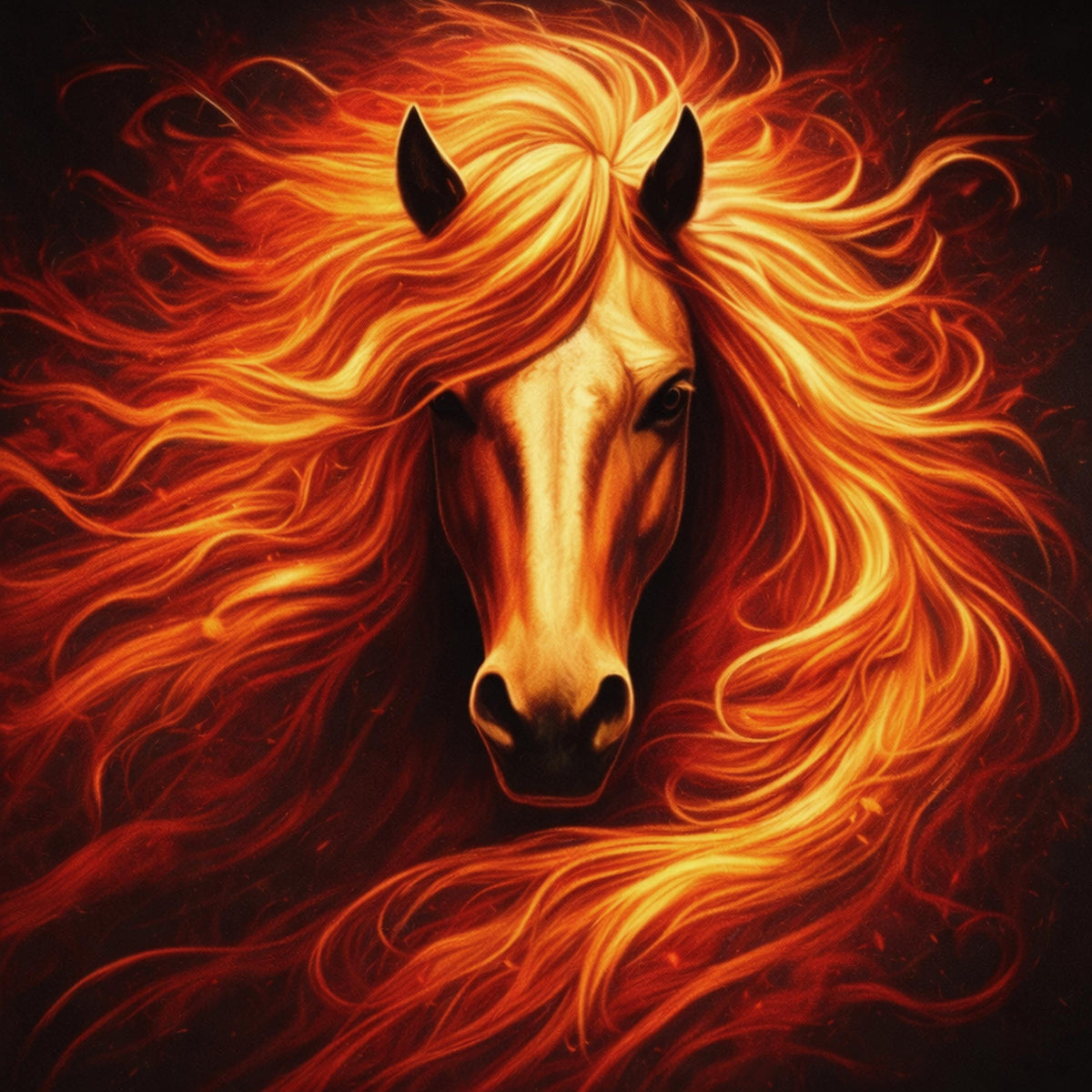 Fiery Horse Portrait Print: Fantasy Fire Mane Art (Digital Download)