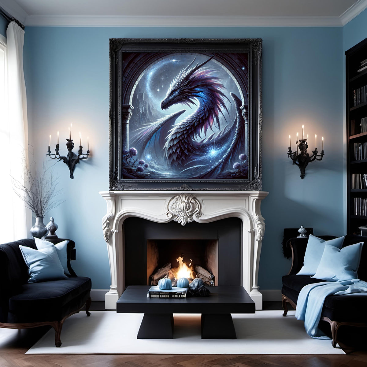 Celestial Dragon Art Print, Gothic Fantasy Decor (Digital Download)