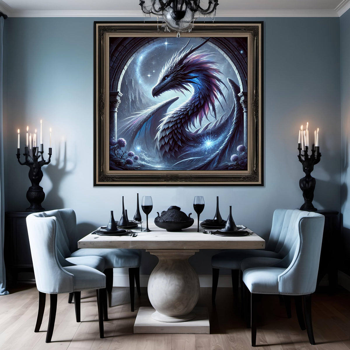 Celestial Dragon Art Print, Gothic Fantasy Decor (Digital Download)