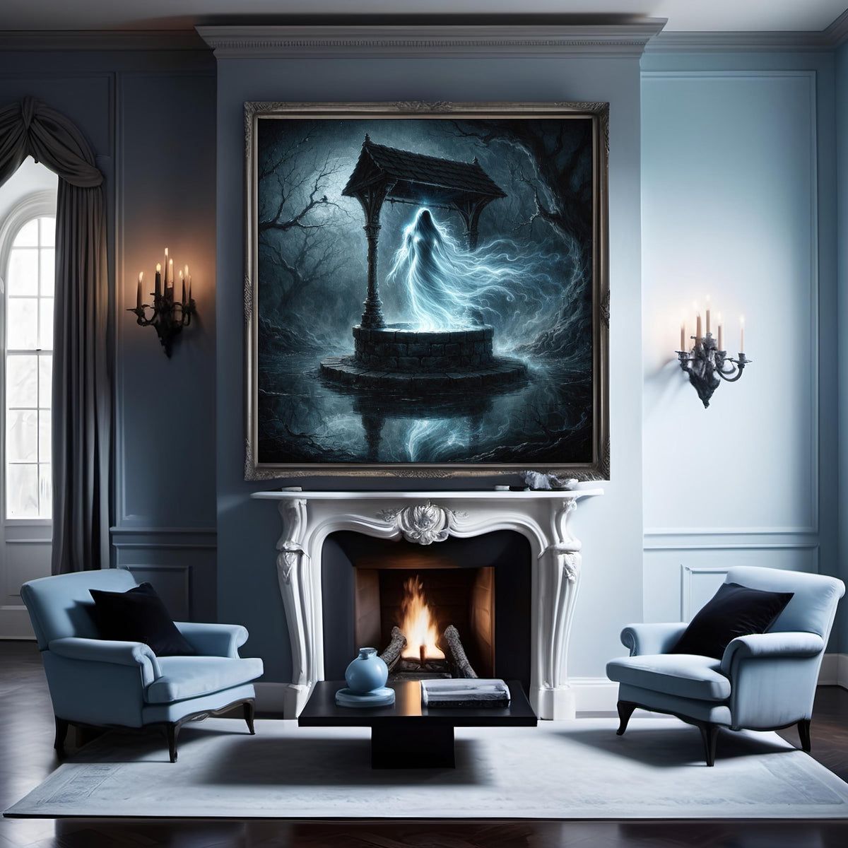 Ghost at Wishing Well Digital Art - Gothic Fantasy Home Decor (Printable PNG Download)