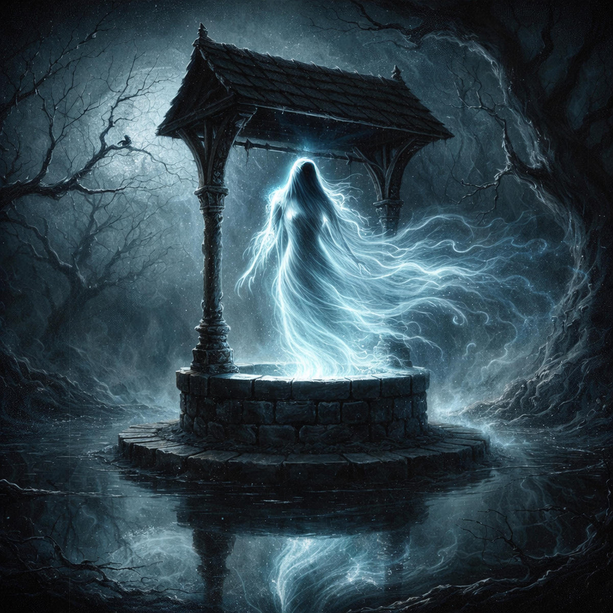 Ghost at Wishing Well Digital Art - Gothic Fantasy Home Decor (Printable PNG Download)