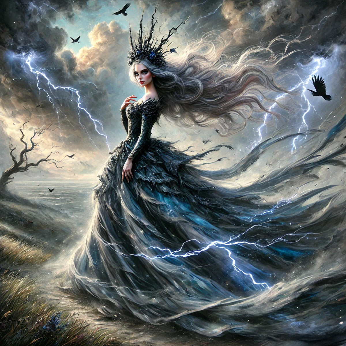 Storm Queen Fantasy Art Print - Gothic Goddess Digital Oil Painting (Digital Download)