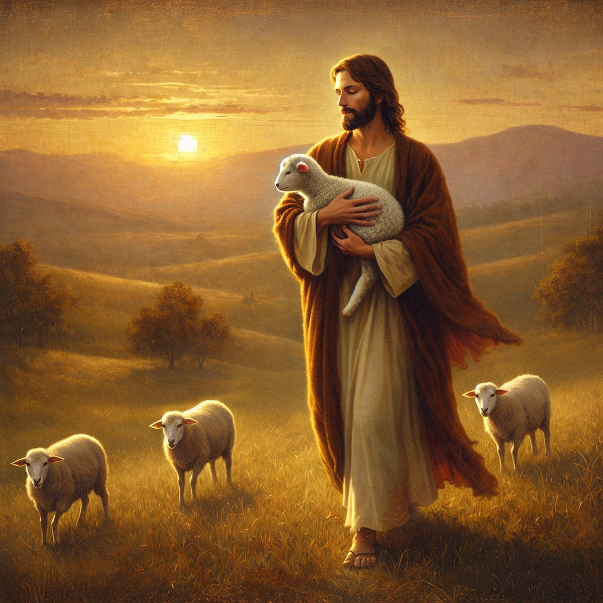 Jesus Holding Lamb Art Print, Vintage Christian Home Decor (Digital Download)
