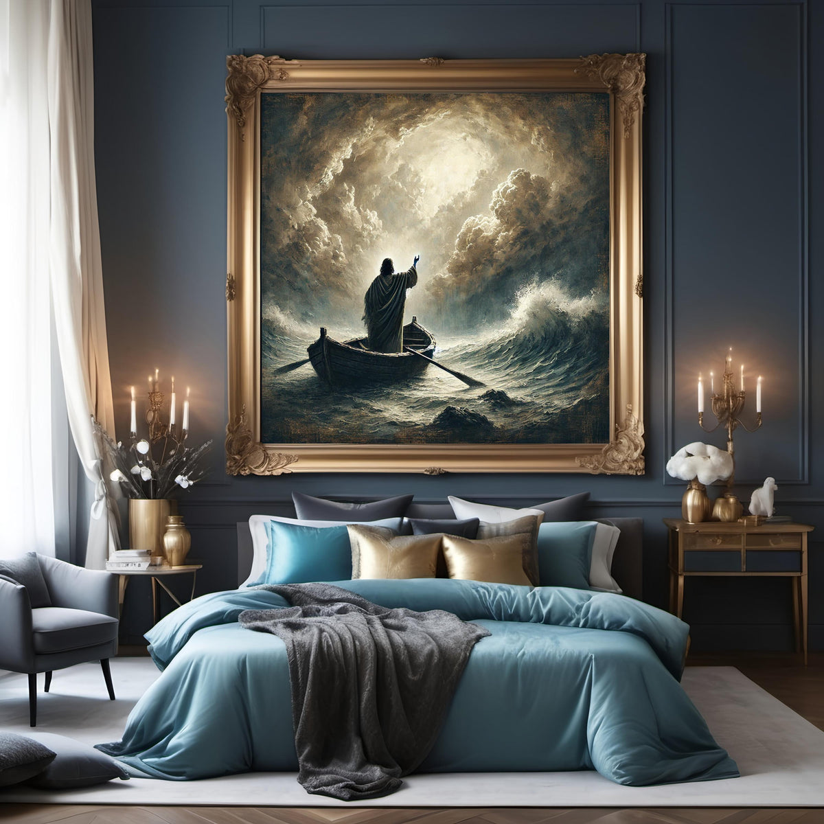 Jesus Calming Storm Art | Vintage Oil Painting Print (Digital Download)