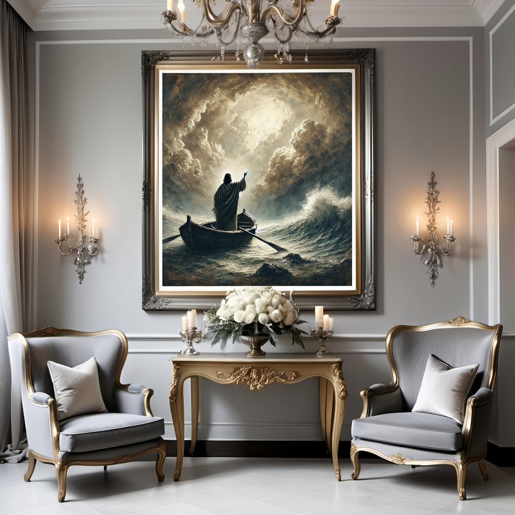 Jesus Calming Storm Art | Vintage Oil Painting Print (Digital Download)