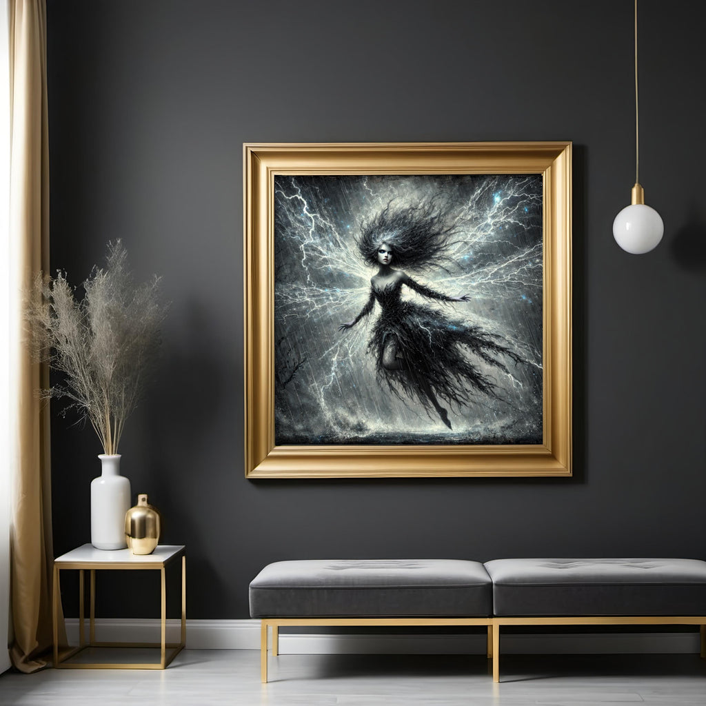 Lightning Spirit Maiden Art Print - Dark Fantasy Gothic Decor (Digital Download)