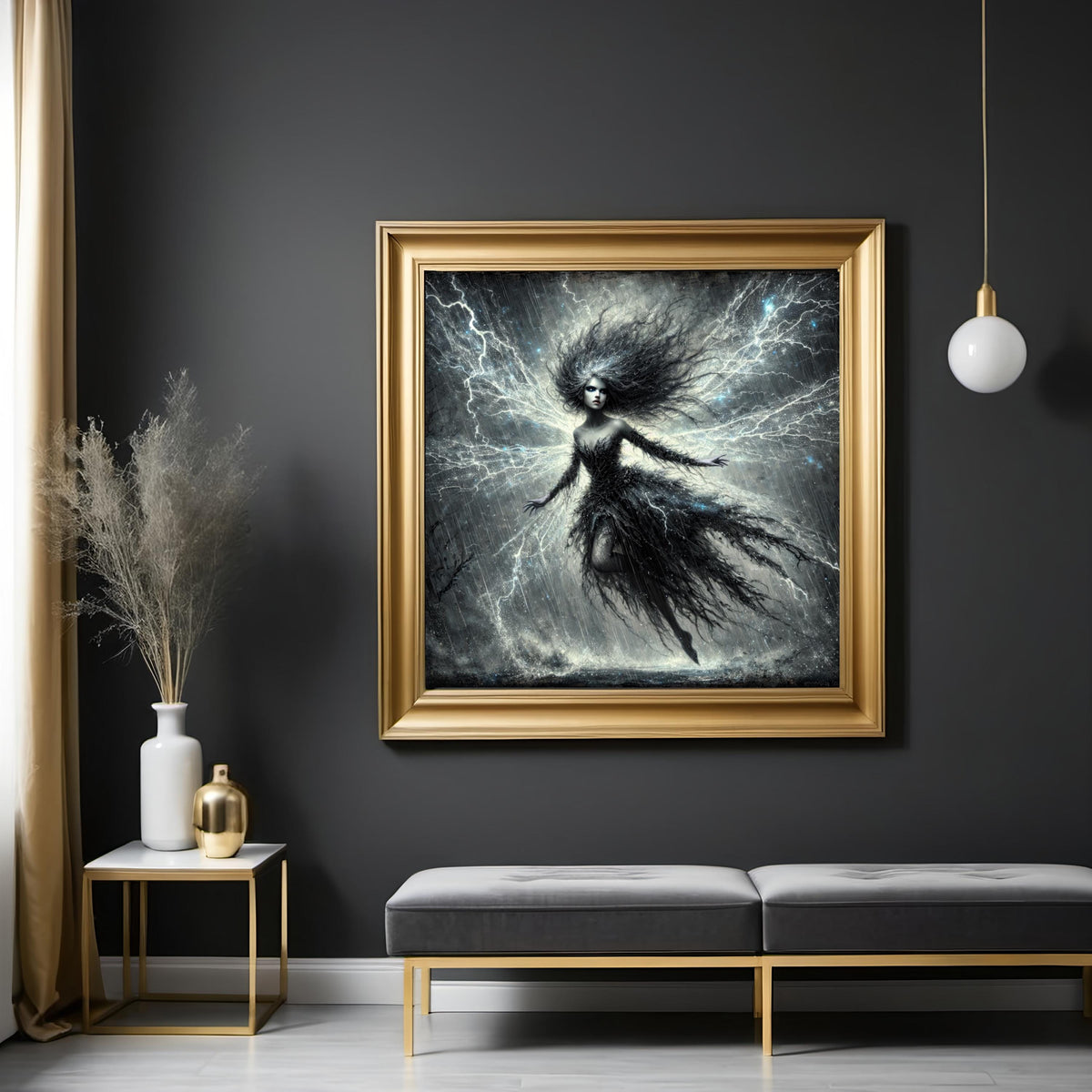 Lightning Spirit Maiden Art Print - Dark Fantasy Gothic Decor (Digital Download)
