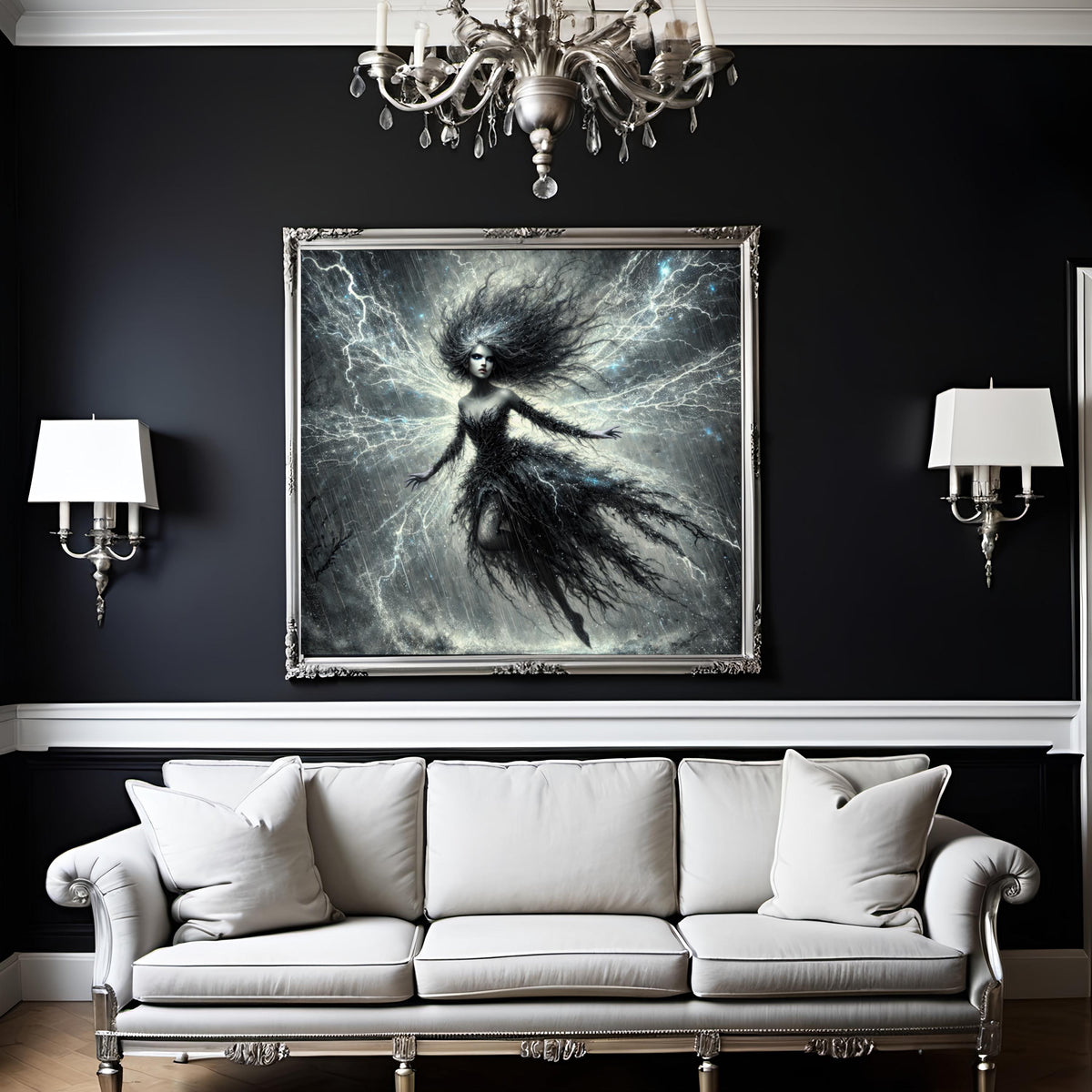 Lightning Spirit Maiden Art Print - Dark Fantasy Gothic Decor (Digital Download)