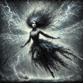 Lightning Spirit Maiden Art Print - Dark Fantasy Gothic Decor (Digital Download)