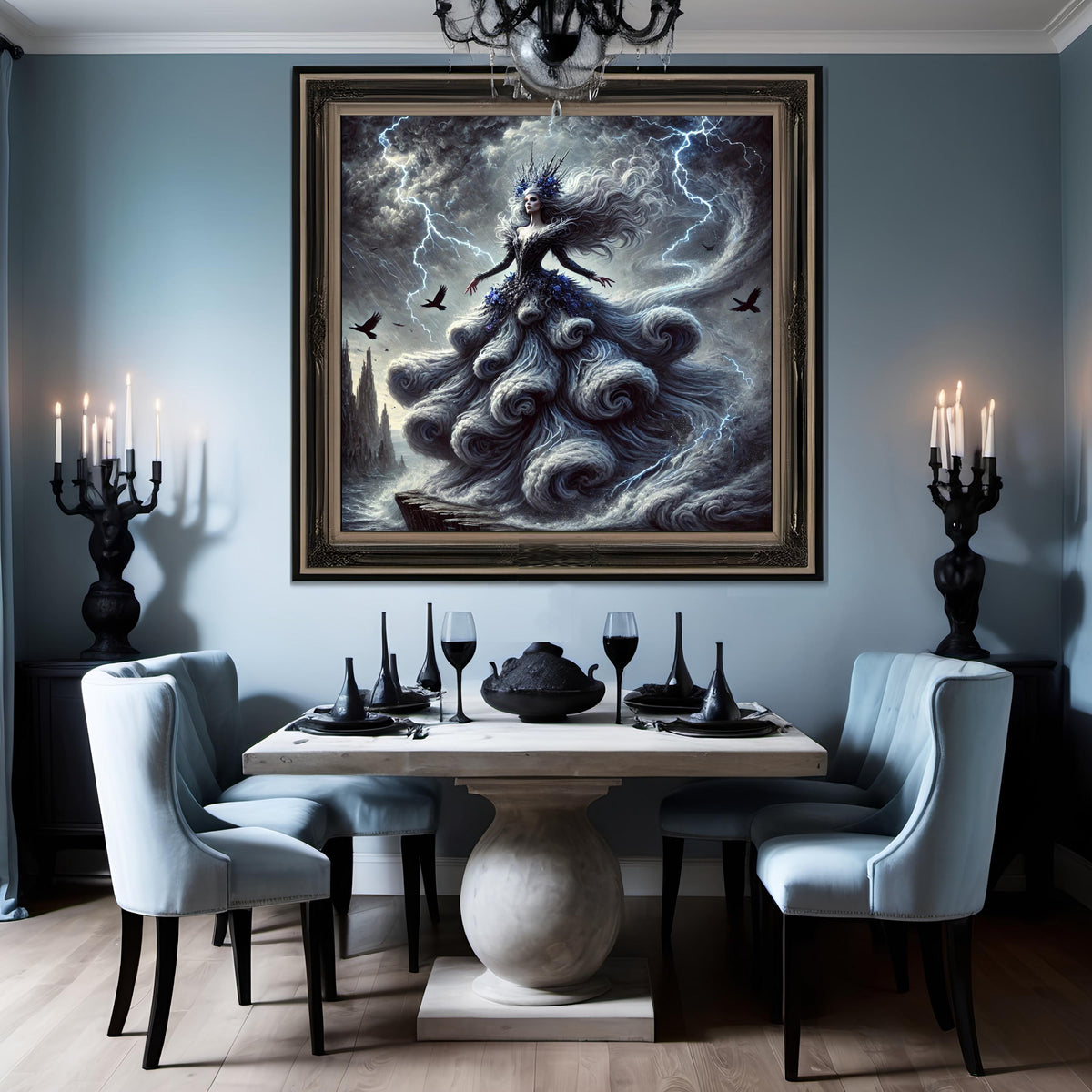 The Storm Queen Painting: Ethereal Fantasy Goddess Wall Art Powerful Elemental Portrait (Digital Download)