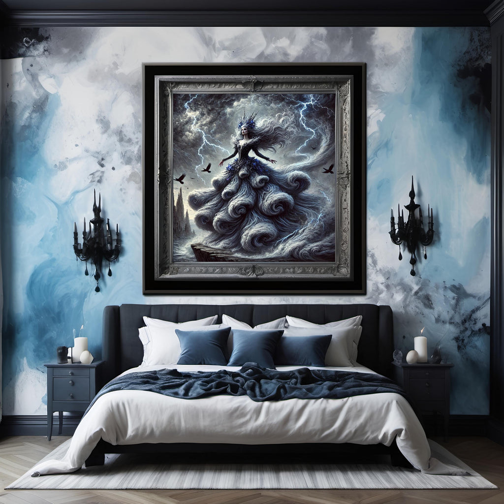 The Storm Queen Painting: Ethereal Fantasy Goddess Wall Art Powerful Elemental Portrait (Digital Download)