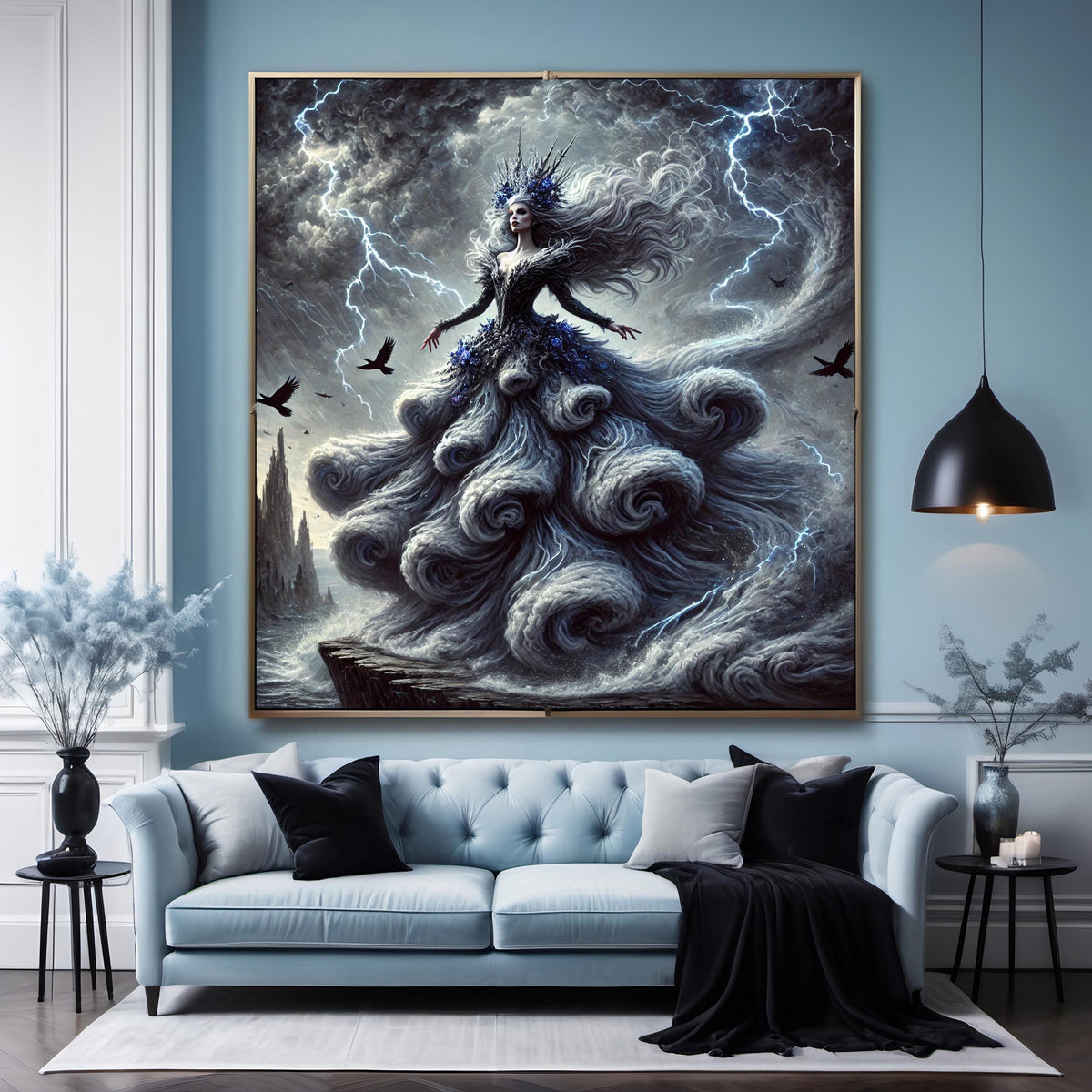 The Storm Queen Painting: Ethereal Fantasy Goddess Wall Art Powerful Elemental Portrait (Digital Download)