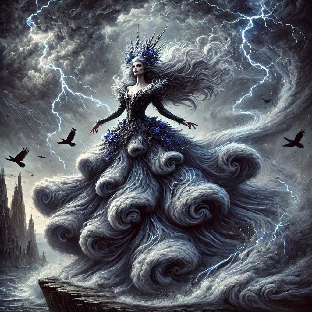 The Storm Queen Painting: Ethereal Fantasy Goddess Wall Art Powerful Elemental Portrait (Digital Download)