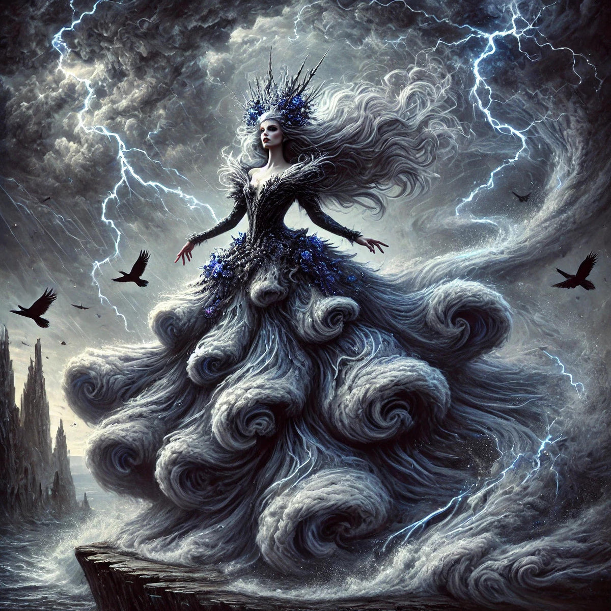 The Storm Queen Painting: Ethereal Fantasy Goddess Wall Art Powerful Elemental Portrait (Digital Download)