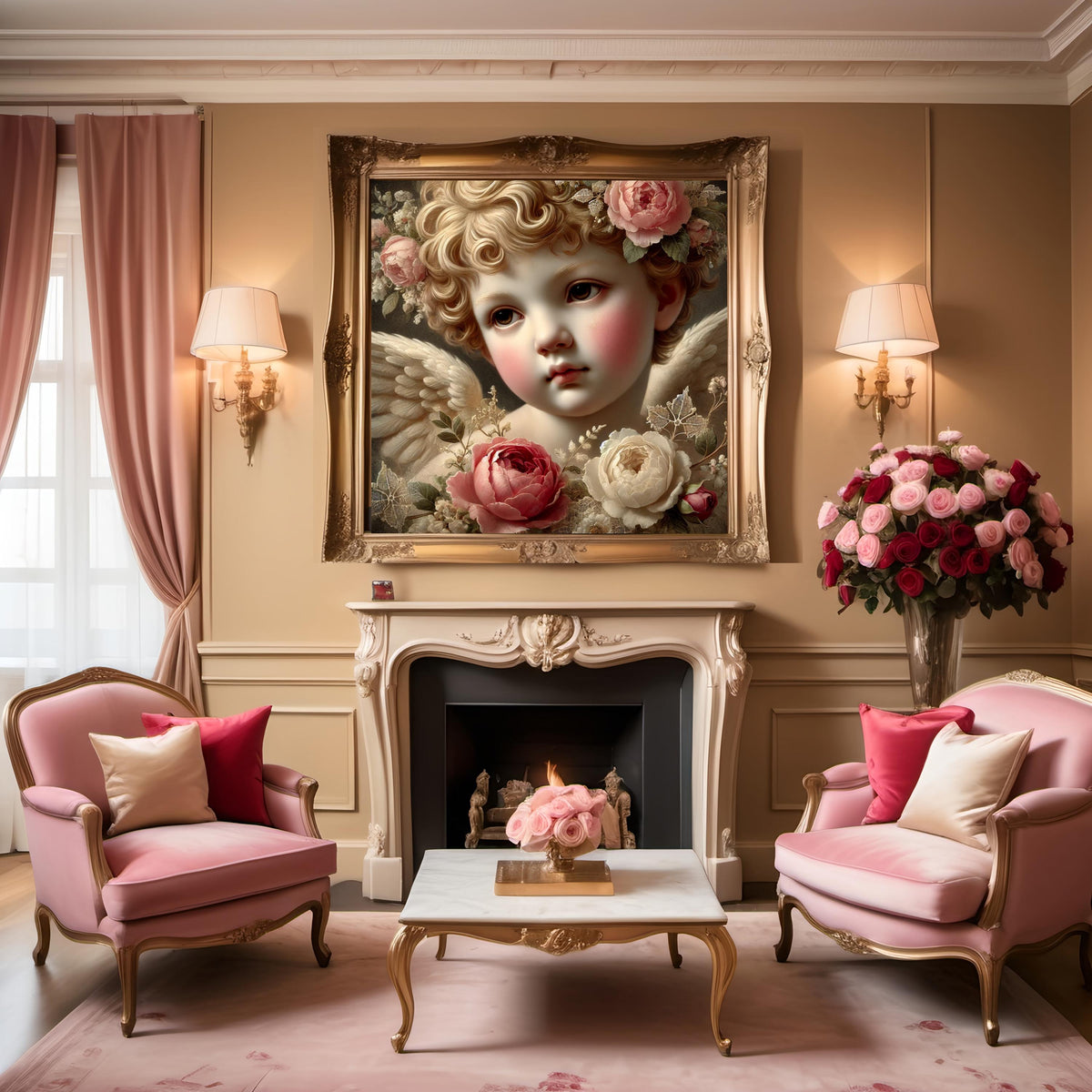 Vintage Cherub Art Print | Floral Angel, Nursery Decor (Digital Download)