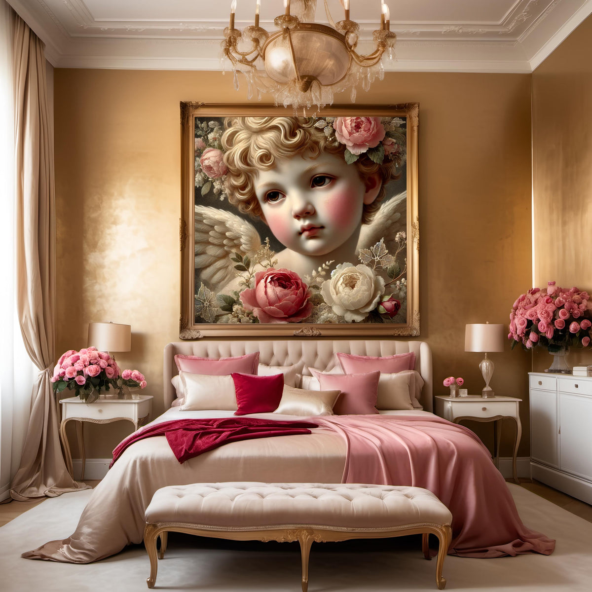 Vintage Cherub Art Print | Floral Angel, Nursery Decor (Digital Download)